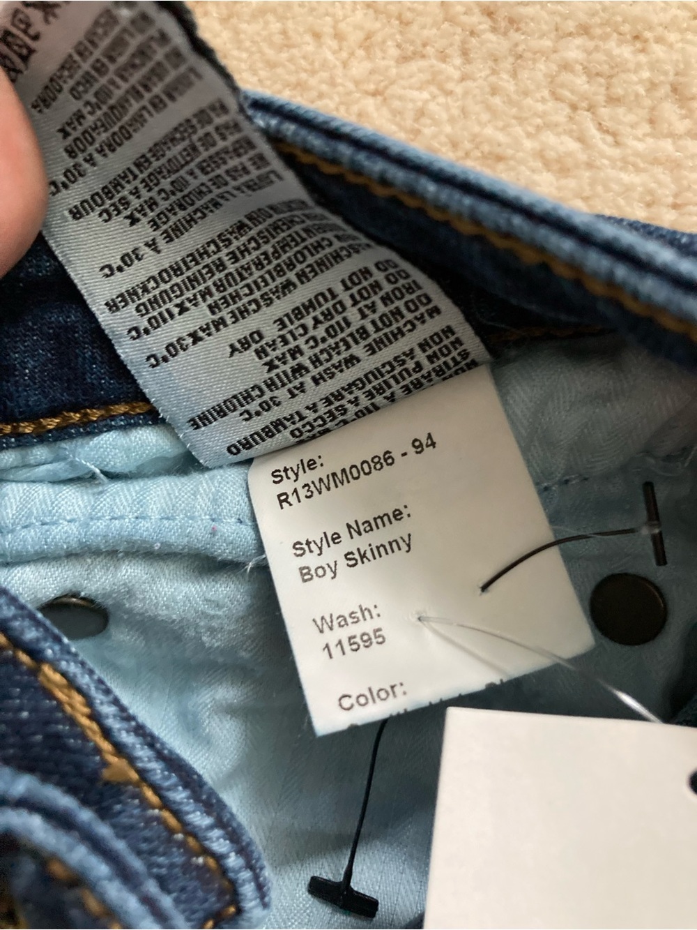 R13 Distressed Boy Skinny Jeans Low Rise Seattle Vintage Blue Distressed Dark 24 - Picture 7 of 9